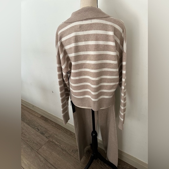 Nicole Miller Chic Striped Knit Set in Beige and Cream XL - Picture 5 of 11